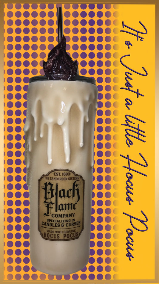 Black Flame Candle Themed 20oz Skinny Straight Tumbler (Glows in the Dark) Straw Topper Purchased Separately